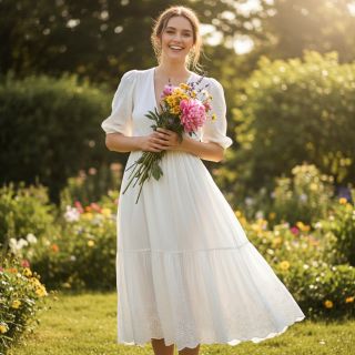 Double gauze/muslin BORDER Helene white