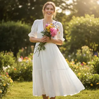 Double gauze/muslin BORDER Helene white