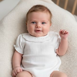 Double gauze/muslin BORDER Helene white