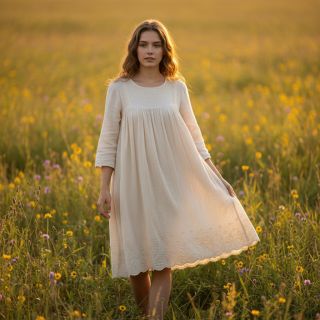 Double gauze/muslin BORDER Helene natural