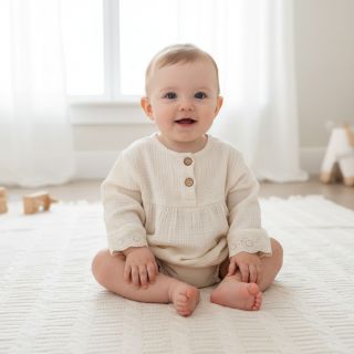 Double gauze/muslin BORDER Helene natural