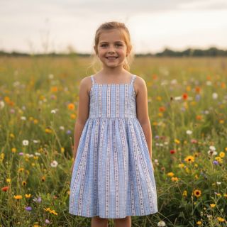 Double gauze/muslin Flowers check blue digital print