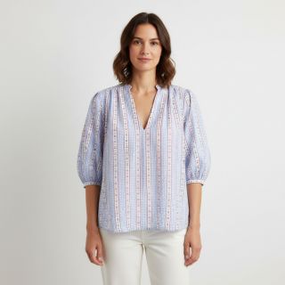 Double gauze/muslin Flowers check blue digital print