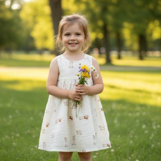 Double gauze/muslin EMBROIDERY Dogs ecru