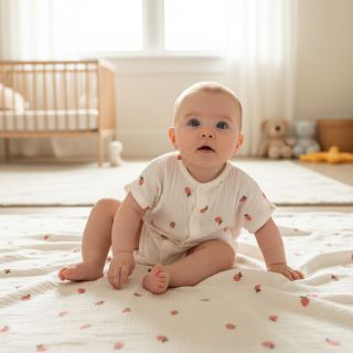 Double gauze/muslin EMBROIDERY Fruit peach SIMPLY NATURAL