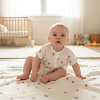 Double gauze/muslin EMBROIDERY Fruit peach SIMPLY NATURAL