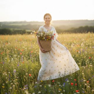 Double gauze/muslin EMBROIDERY Fruit natural yellow