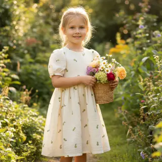 Double gauze/muslin EMBROIDERY Fruit green SIMPLY NATURAL