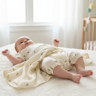 Double gauze/muslin EMBROIDERY Fruit green SIMPLY NATURAL