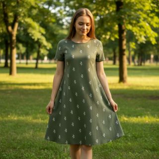 Double gauze/muslin EMBROIDERY Cactus green