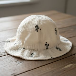 Double gauze/muslin EMBROIDERY Cactus natural