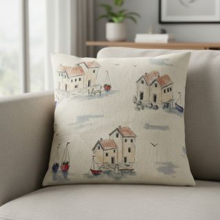 Decoration fabric Linenlook Seaside House View digital print