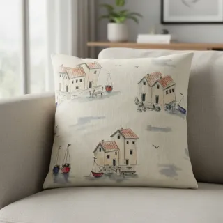 Decoration fabric Linenlook Seaside House View digital print