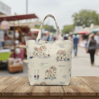 Decoration fabric Linenlook Seaside House View digital print