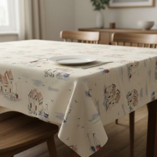 Decoration fabric Linenlook Seaside House View digital print