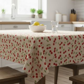 Decoration fabric Linenlook premium Cherry Happy Joy