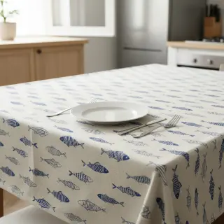Decoration fabric Linenlook premium Fish Swimming School