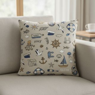 Decoration fabric Linenlook premium Nautical Doodle