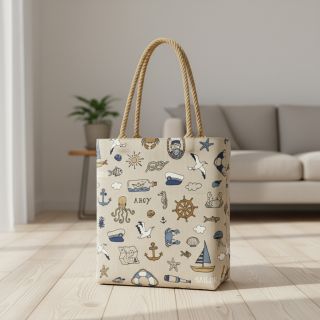 Decoration fabric Linenlook premium Nautical Doodle