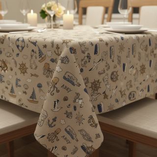 Decoration fabric Linenlook premium Nautical Doodle