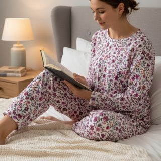 Jersey Flowers fuchsia digital print ORGANIC