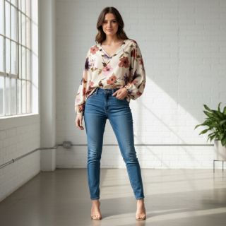 Cotton fabric VISCOSE Flowers offwhite digital print