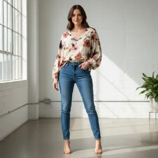 Cotton fabric VISCOSE Flowers offwhite digital print