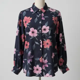 Cotton fabric VISCOSE Flowers navy digital print
