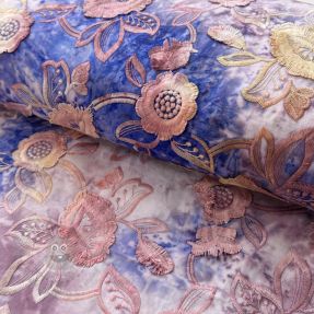 Cotton fabric TIE DYE EMBROIDERY Flora design C