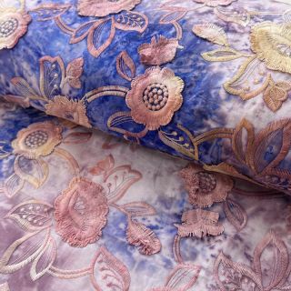 Cotton fabric TIE DYE EMBROIDERY Flora design C