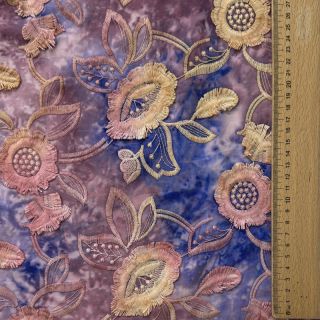 Cotton fabric TIE DYE EMBROIDERY Flora design C