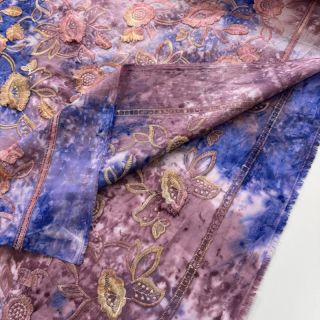 Cotton fabric TIE DYE EMBROIDERY Flora design C