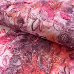 Cotton fabric TIE DYE EMBROIDERY Flora design D