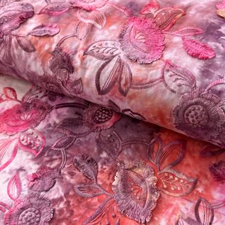 Cotton fabric TIE DYE EMBROIDERY Flora design D