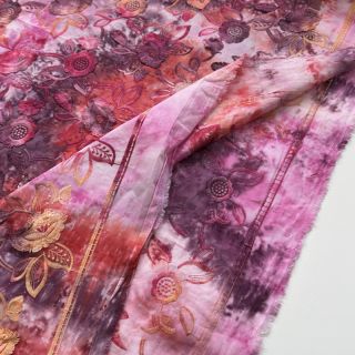 Cotton fabric TIE DYE EMBROIDERY Flora design D