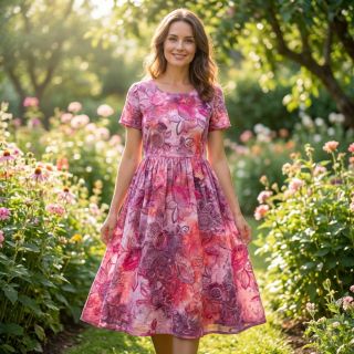 Cotton fabric TIE DYE EMBROIDERY Flora design D