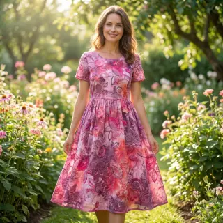 Cotton fabric TIE DYE EMBROIDERY Flora design D