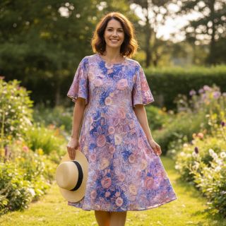 Cotton fabric TIE DYE EMBROIDERY Flora design C