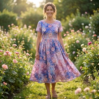 Cotton fabric TIE DYE EMBROIDERY Flora design C