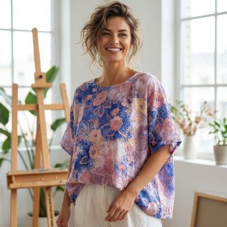 Cotton fabric TIE DYE EMBROIDERY Flora design C