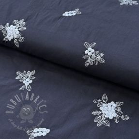 Cotton fabric VOILE EMBROIDERY Flowers navy