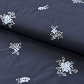 Cotton fabric VOILE EMBROIDERY Flowers navy