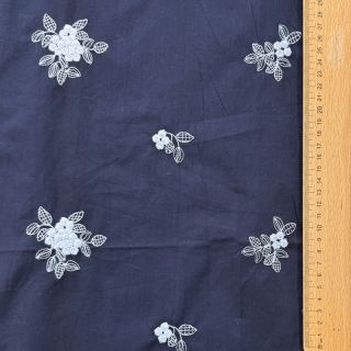 Cotton fabric VOILE EMBROIDERY Flowers navy