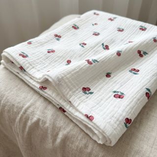 Double gauze/muslin Fruits cherry ORGANIC