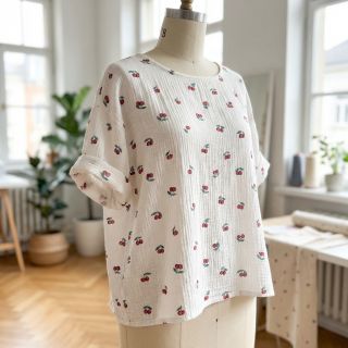 Double gauze/muslin Fruits cherry ORGANIC