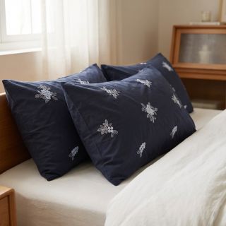 Cotton fabric VOILE EMBROIDERY Flowers navy