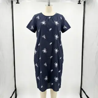 Cotton fabric VOILE EMBROIDERY Flowers navy