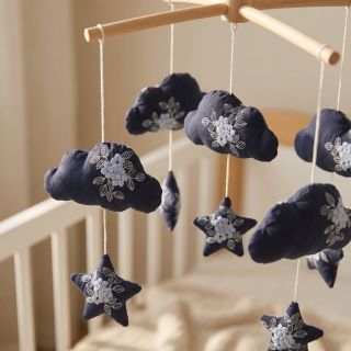 Cotton fabric VOILE EMBROIDERY Flowers navy