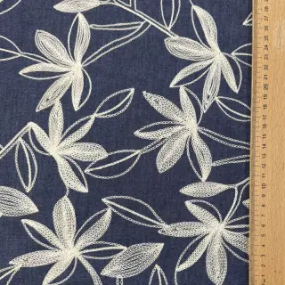 Cotton fabric JEANS Embroidery Flowers white