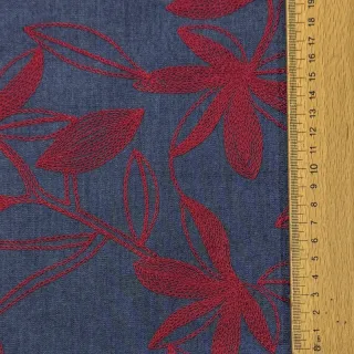Cotton fabric JEANS Embroidery Flowers burgundy